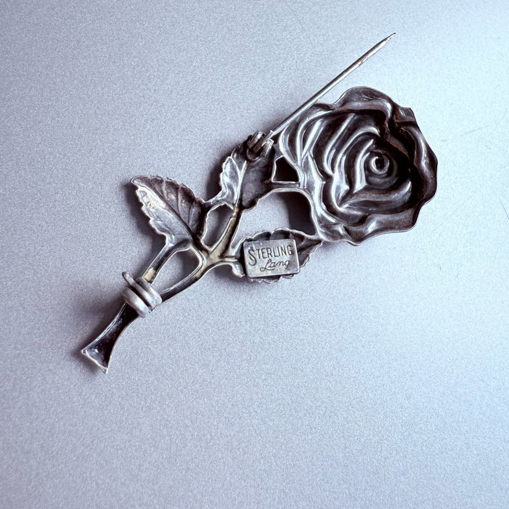 LANG 925 Sterling Silver Large 2.25" Rose Flower Mid Century Pin Brooch MCM VTG - Picture 3 of 7